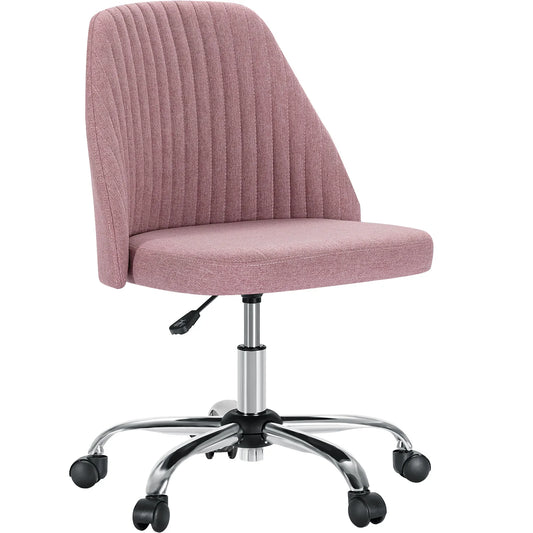 Armless Small Desk Swivel Chair with Back Modern Fabric on Wheels