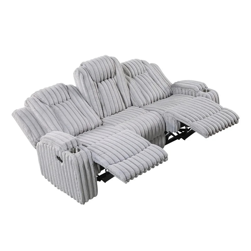 Light Gray Reclining Sofa Set with Cup Holders,  3-Piece