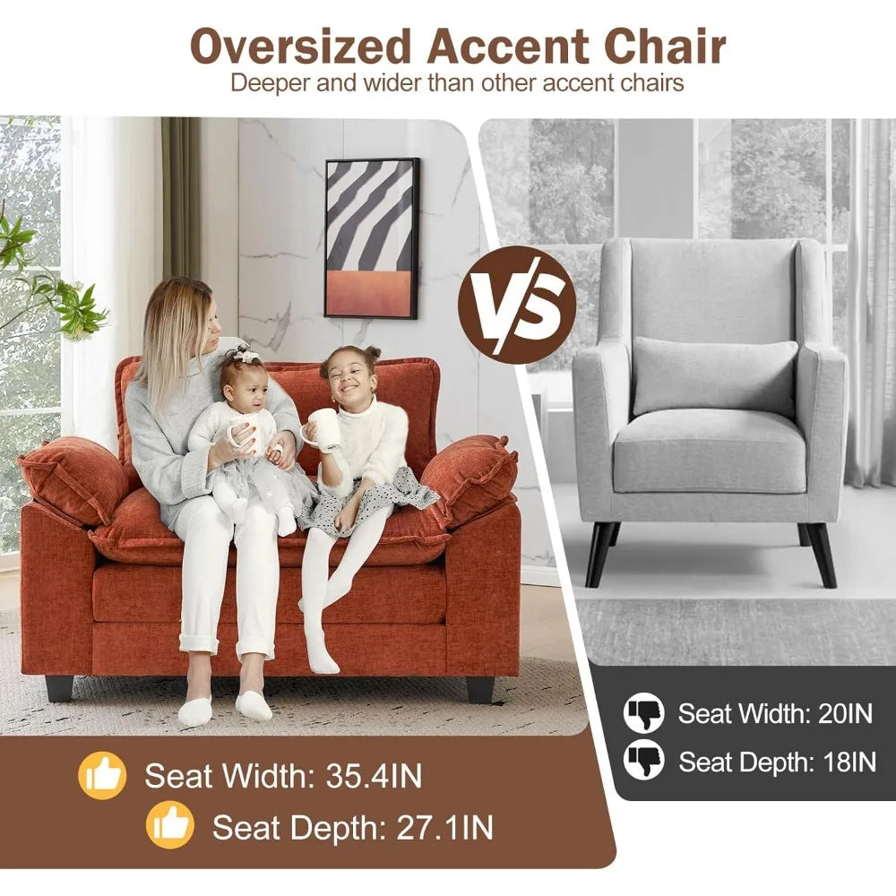 Oversized Accent Chair with Large Seat and Upholstered Armrests