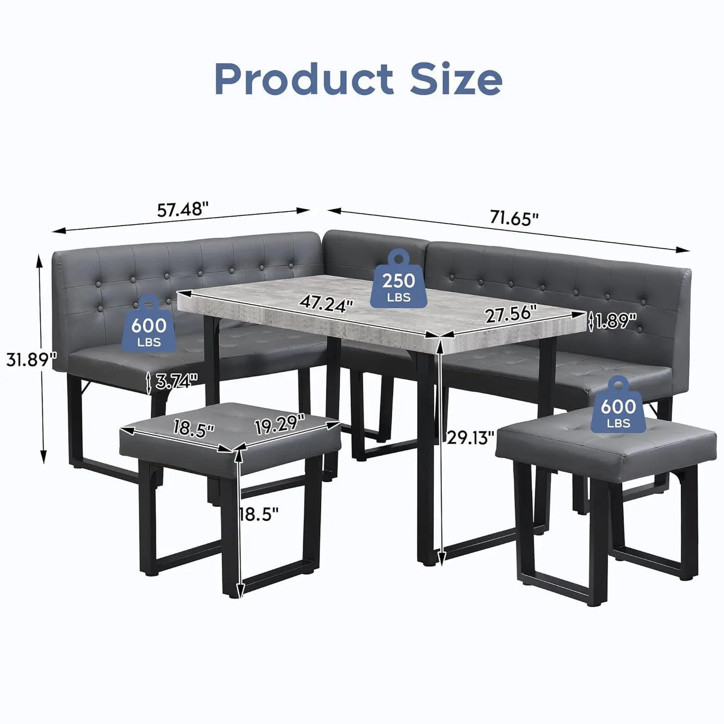 Modern Corner Dining Table Set, 5 Piece Set with Storage Bench