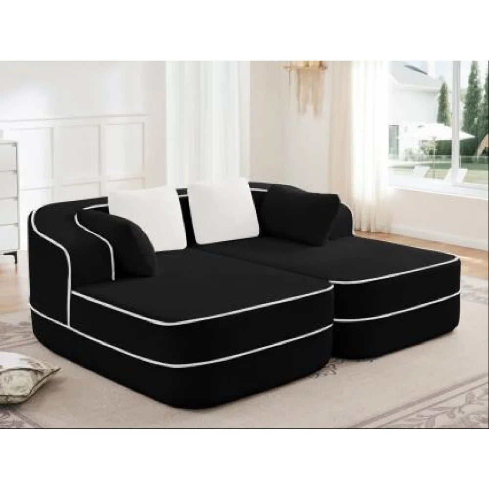 Fabric Boneless Sofa Couch with Double Chaises Sleeper Sofa