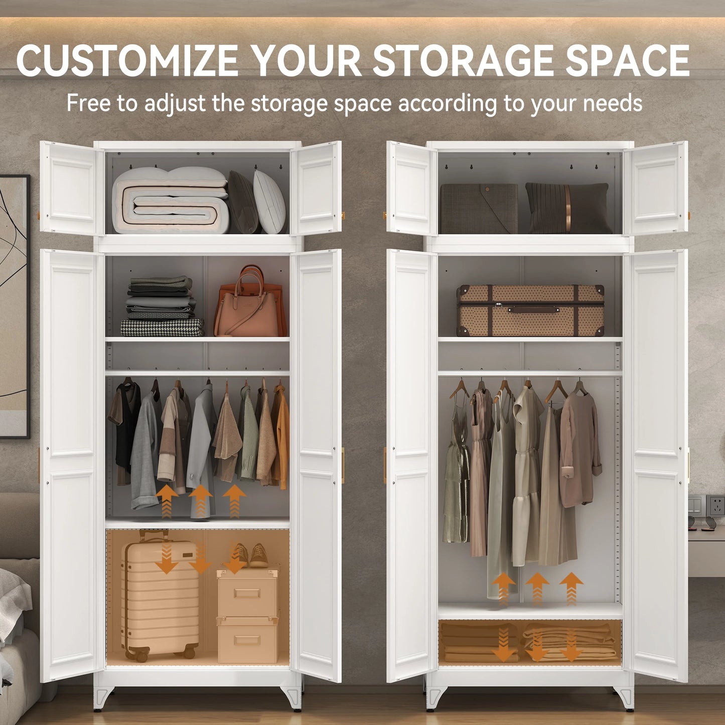 Metal Armoire Wardrobe Closet with Adjustable Shelves and Hanging Rod
