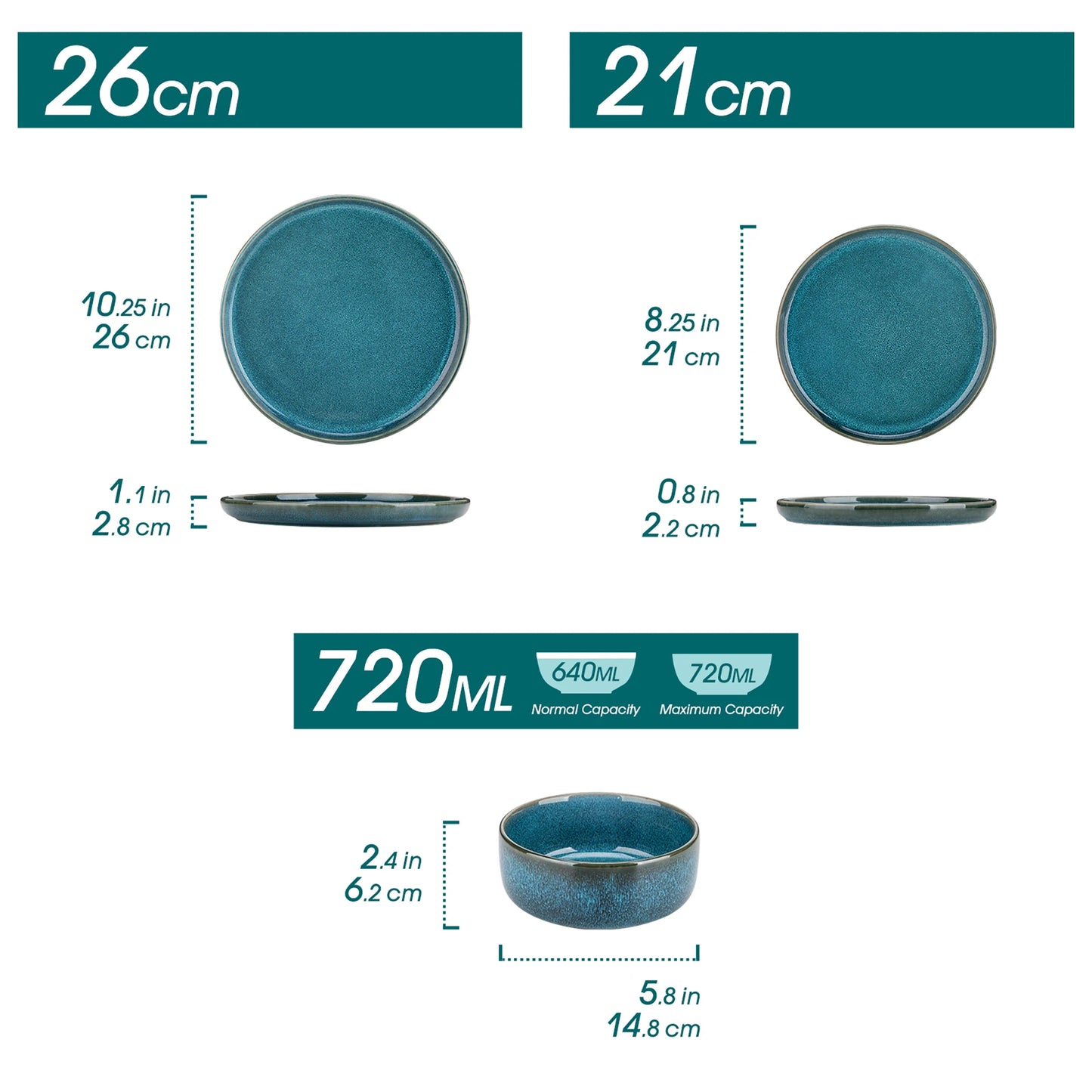 18/36 Piece Blue Ceramic Dinnerware Set With Dinner Plate/Dessert/Bowl