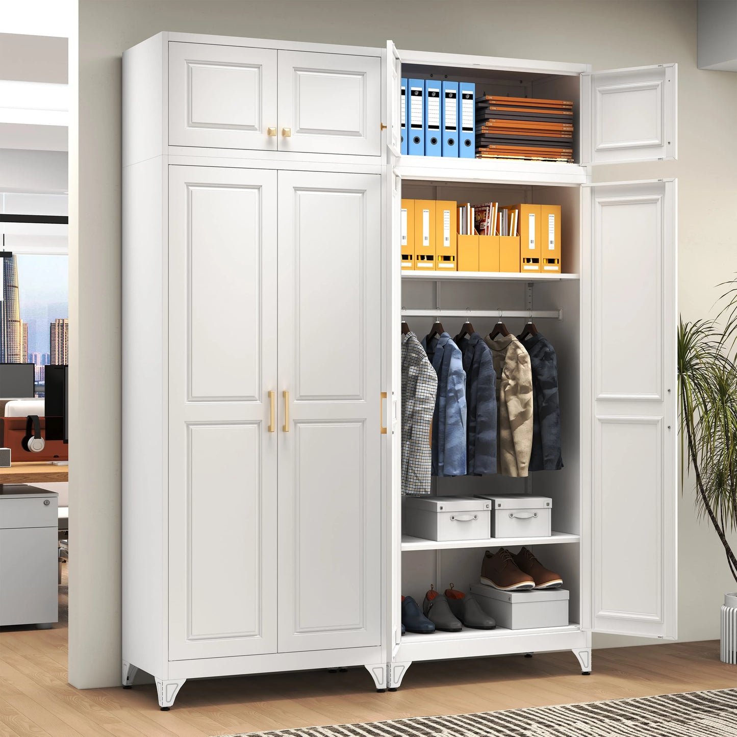 Metal Armoire Wardrobe Closet with Adjustable Shelves and Hanging Rod