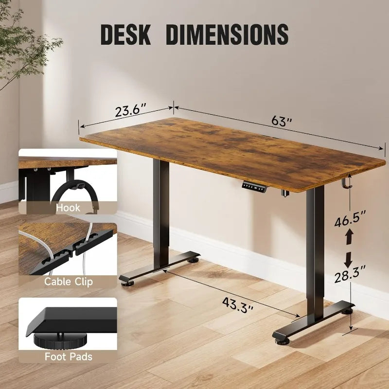 Electric Standing Desk, Height Adjustable Wood Desktop,  Computer PC Table