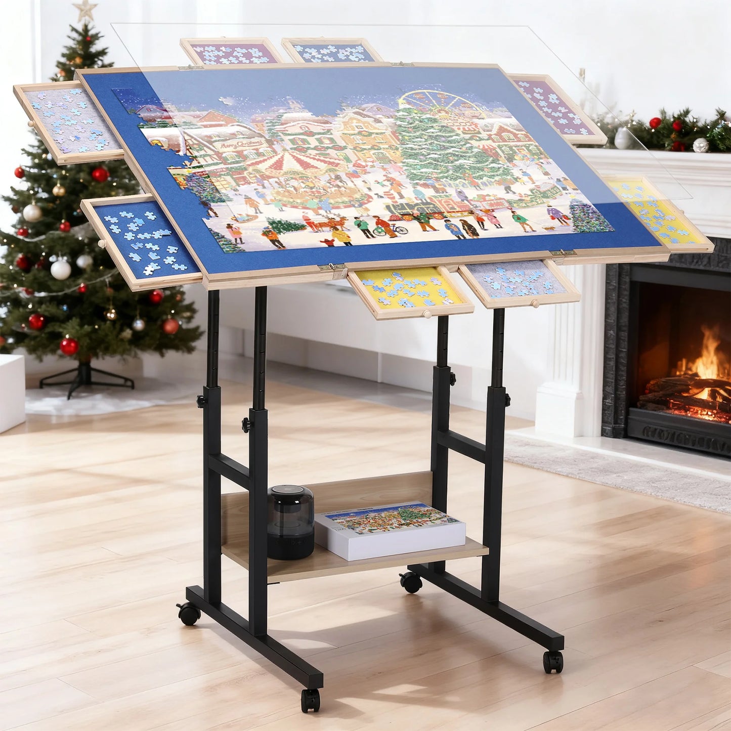 Jigsaw Puzzle Table  with 6 Drawers on 4 Wheels