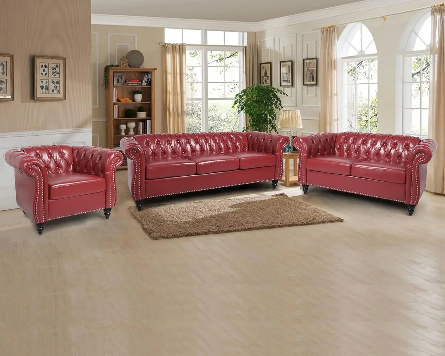 2pc Modern Tufted Sofa Set With Button & Nailhead Trim