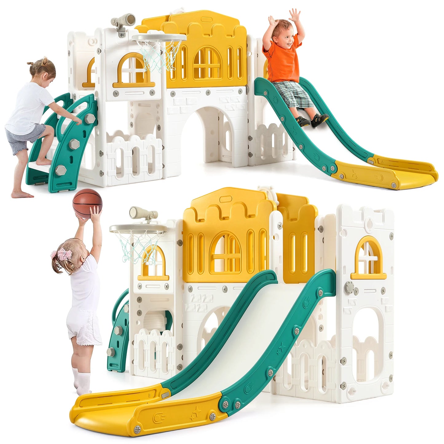 8 in 1 Toddler Slide Indoor Playground  with Basketball Hoop