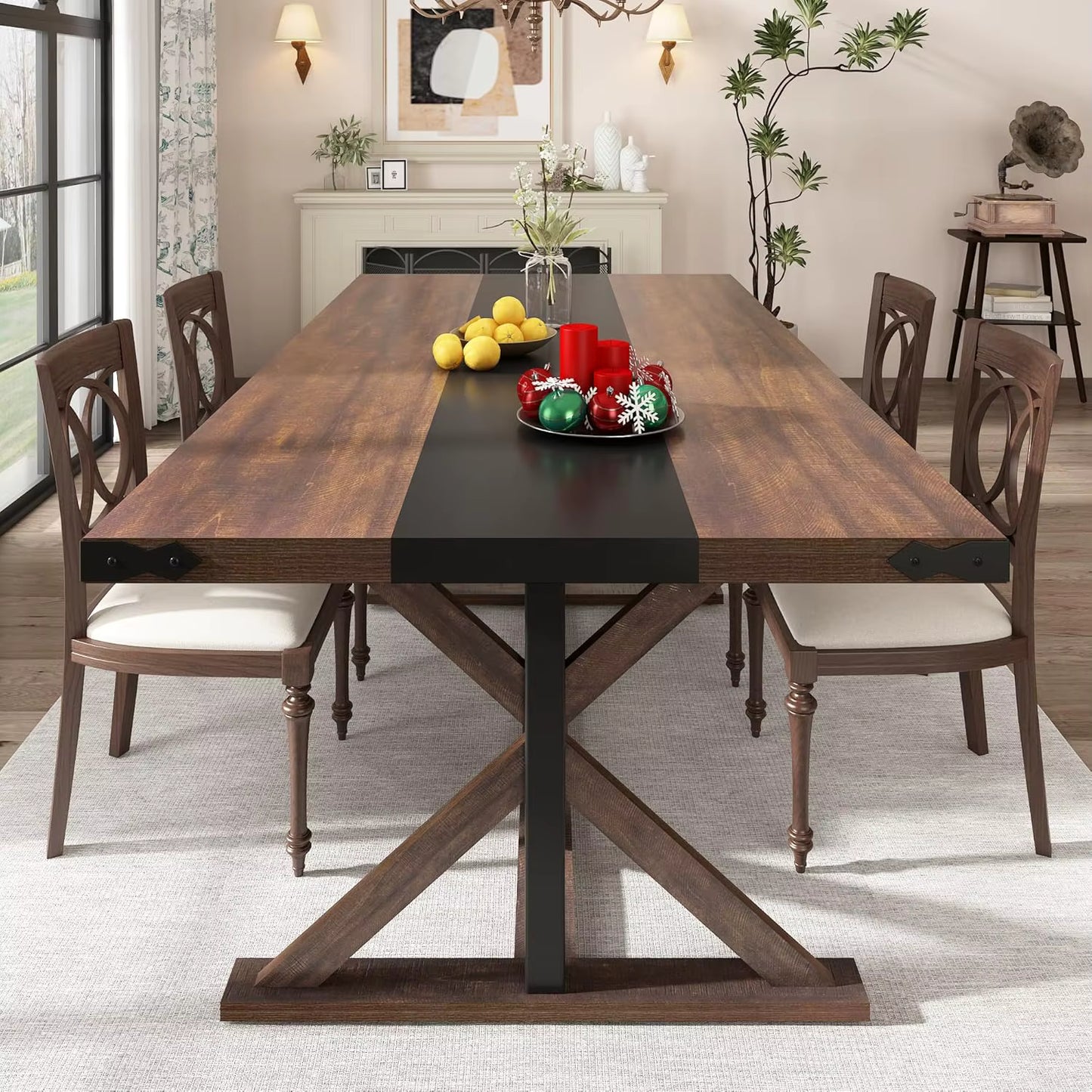 Rectangular Kitchen Farmhouse Table W/Thickness Waterproof Wood Tabletop