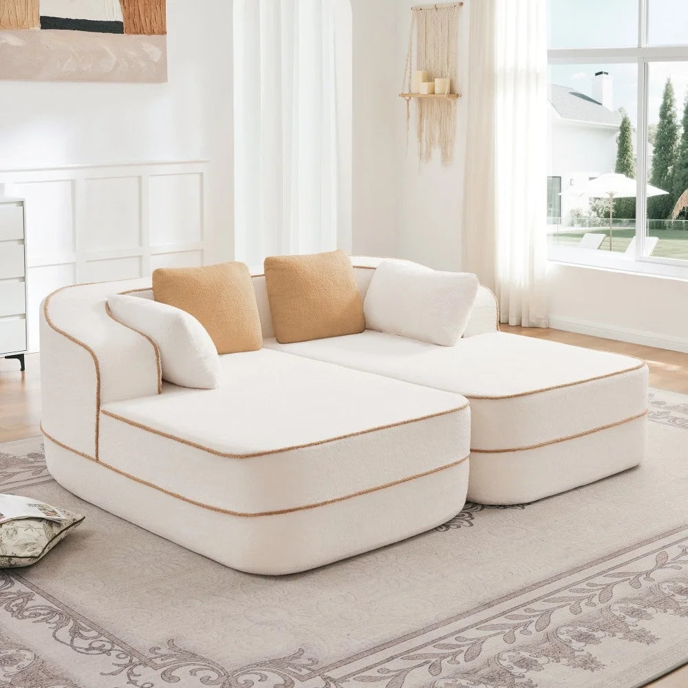 Fabric Boneless Sofa Couch with Double Chaises Sleeper Sofa