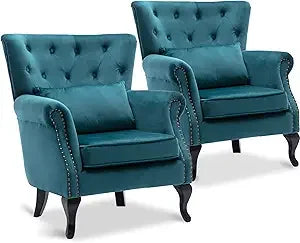 Accent Reading Arm Chairs Set of 2 with Tufted Back