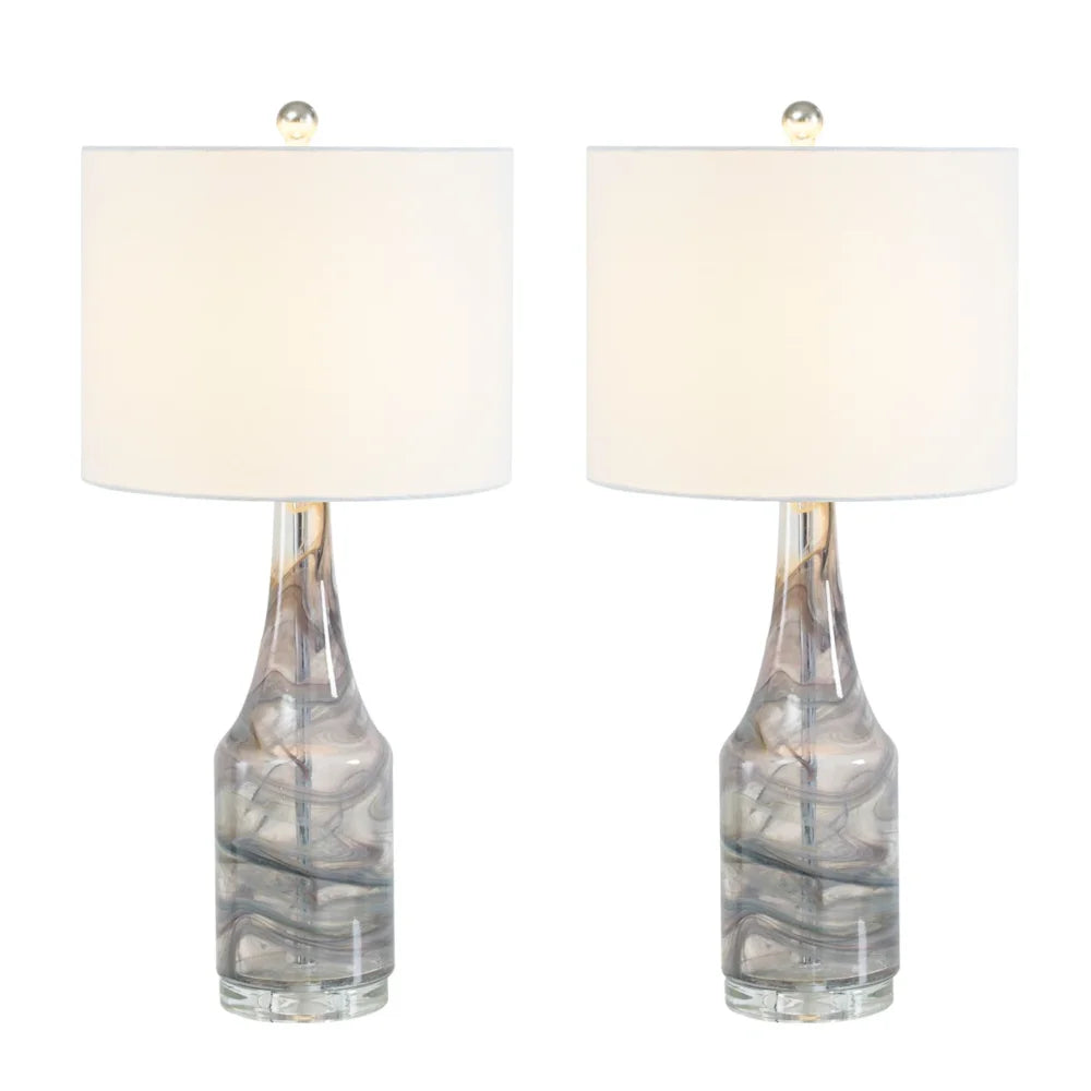 Glass Table Lamp Set of 2, 3-Way Dimmable Bedside Lamp