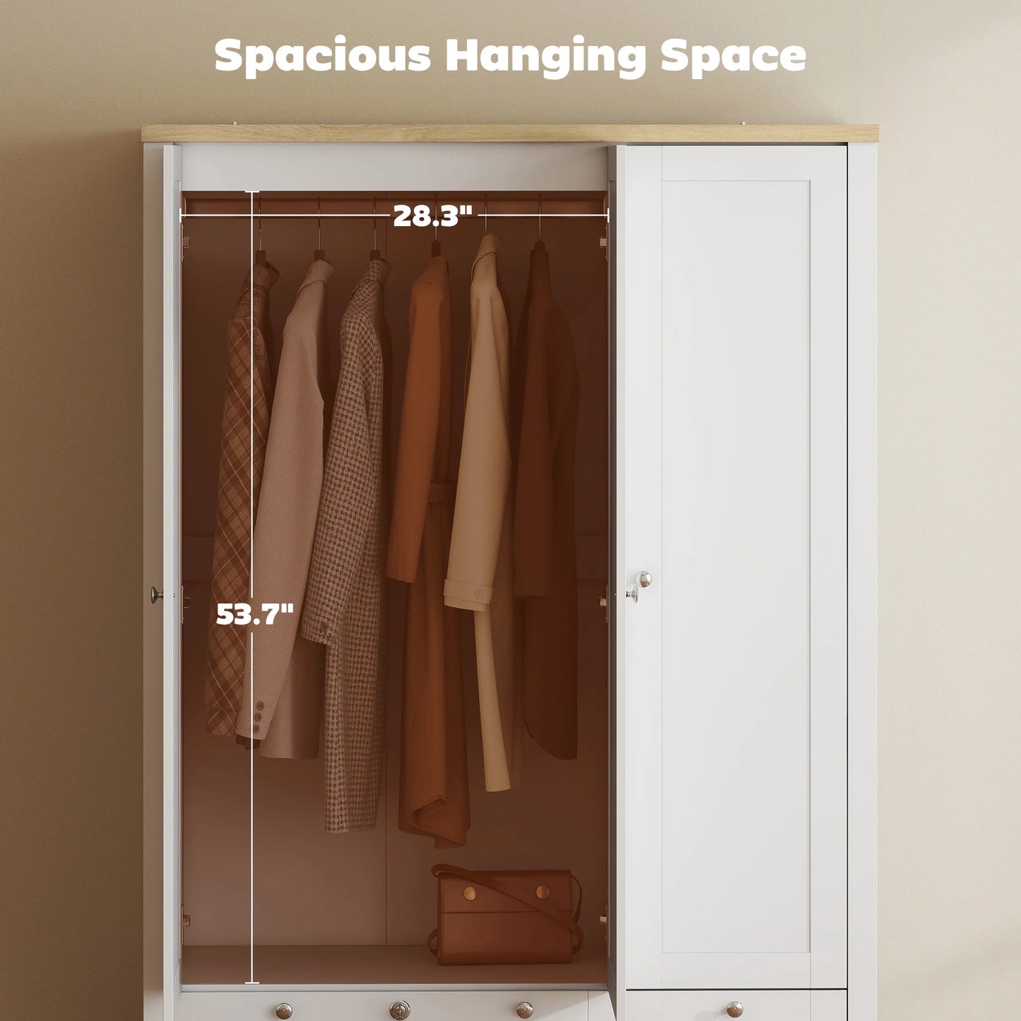 3-Door Wardrobe Closet with Lockable Large Drawer