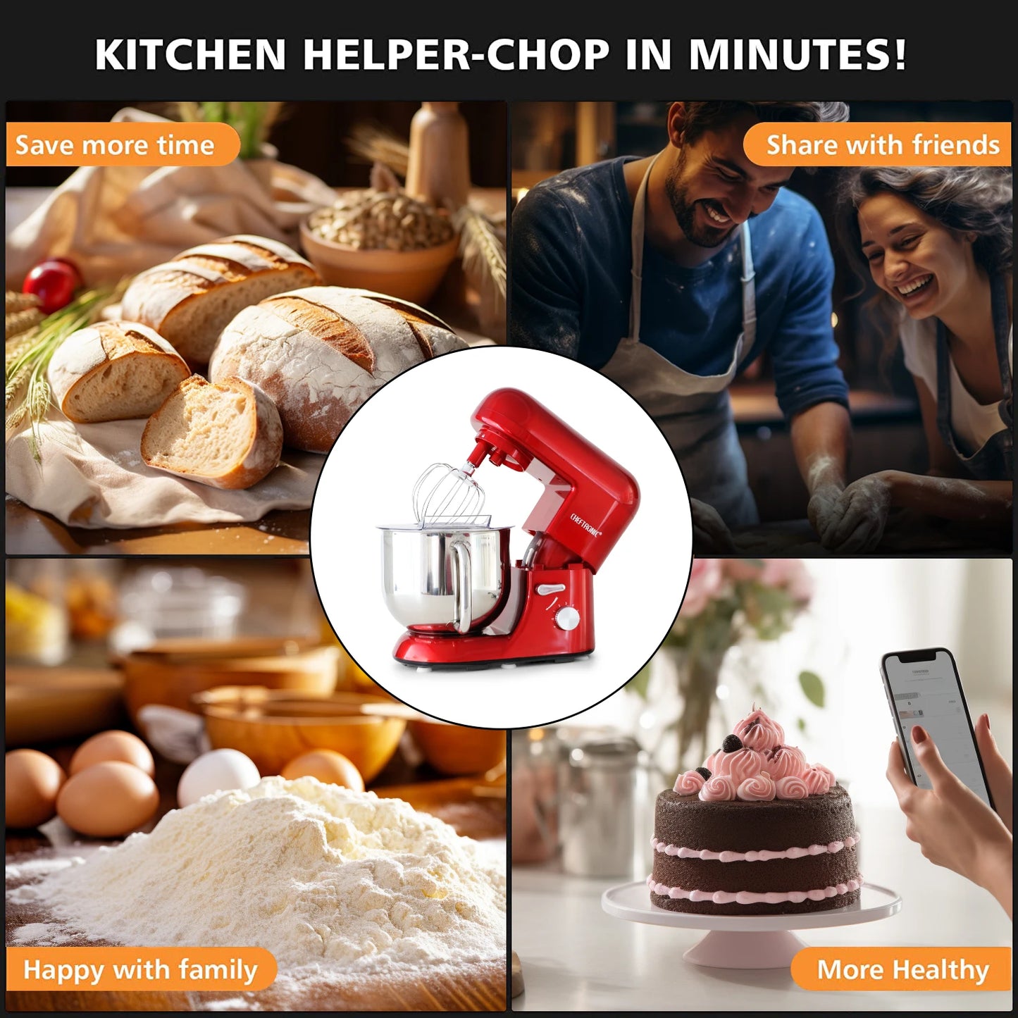 1pc 7 Qt Tilt-Head Electric Household Stand Mixer