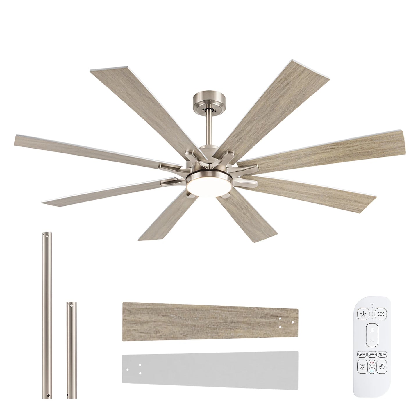 Industrial Ceiling Fan with Light 8 Blades Noiseless Reversible