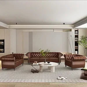 3 Piece Living Room Set- Velvet Chesterfield Sofa Loveseat  Chair
