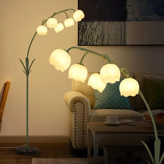 Arc LED, Green Floral Standing Lamp, Acrylic Shade, Foot Switch
