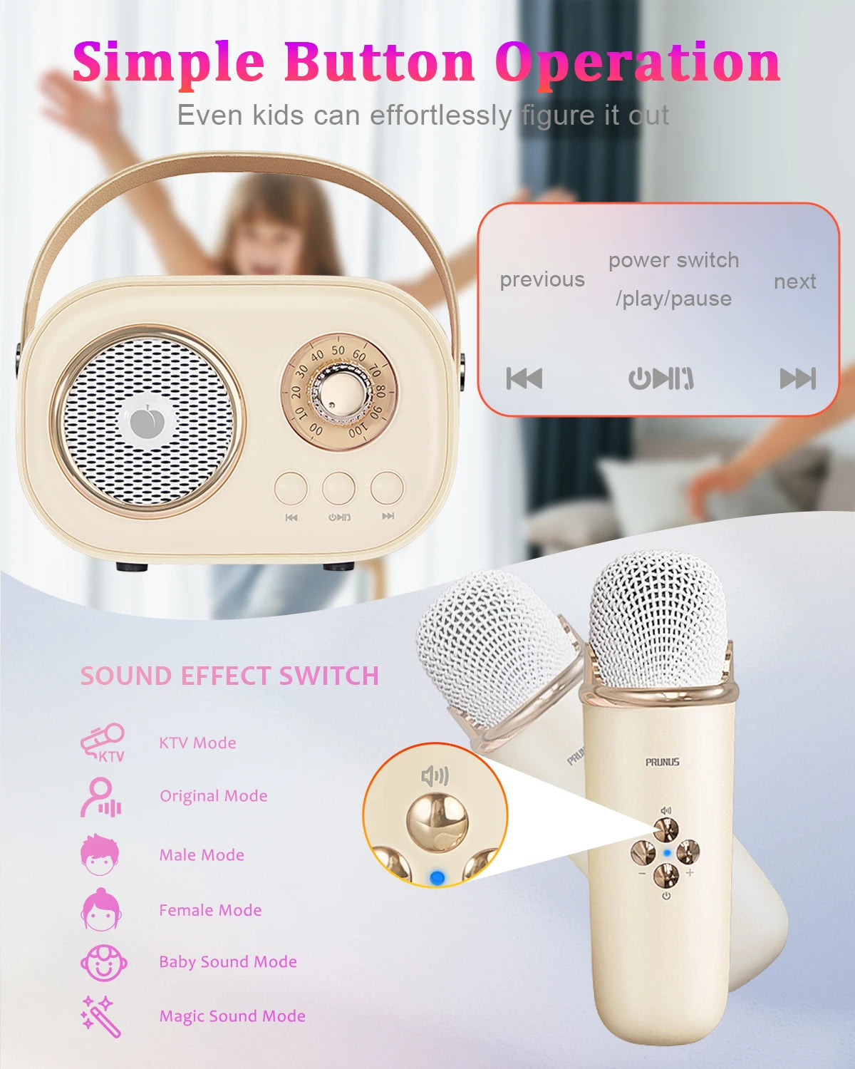 Mini Karaoke Machine Portable Bluetooth Speaker with 2 Wireless Microphones