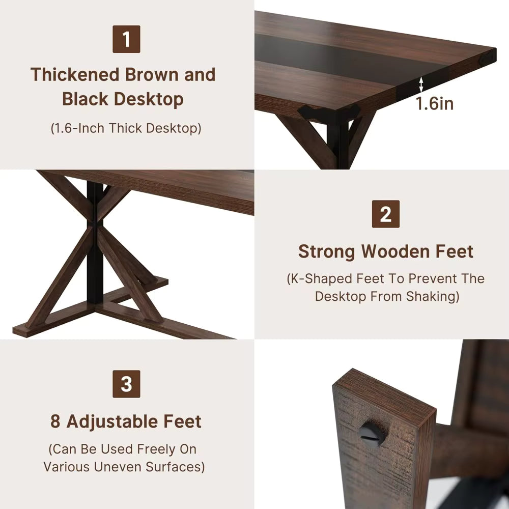 Rectangular Kitchen Farmhouse Table W/Thickness Waterproof Wood Tabletop