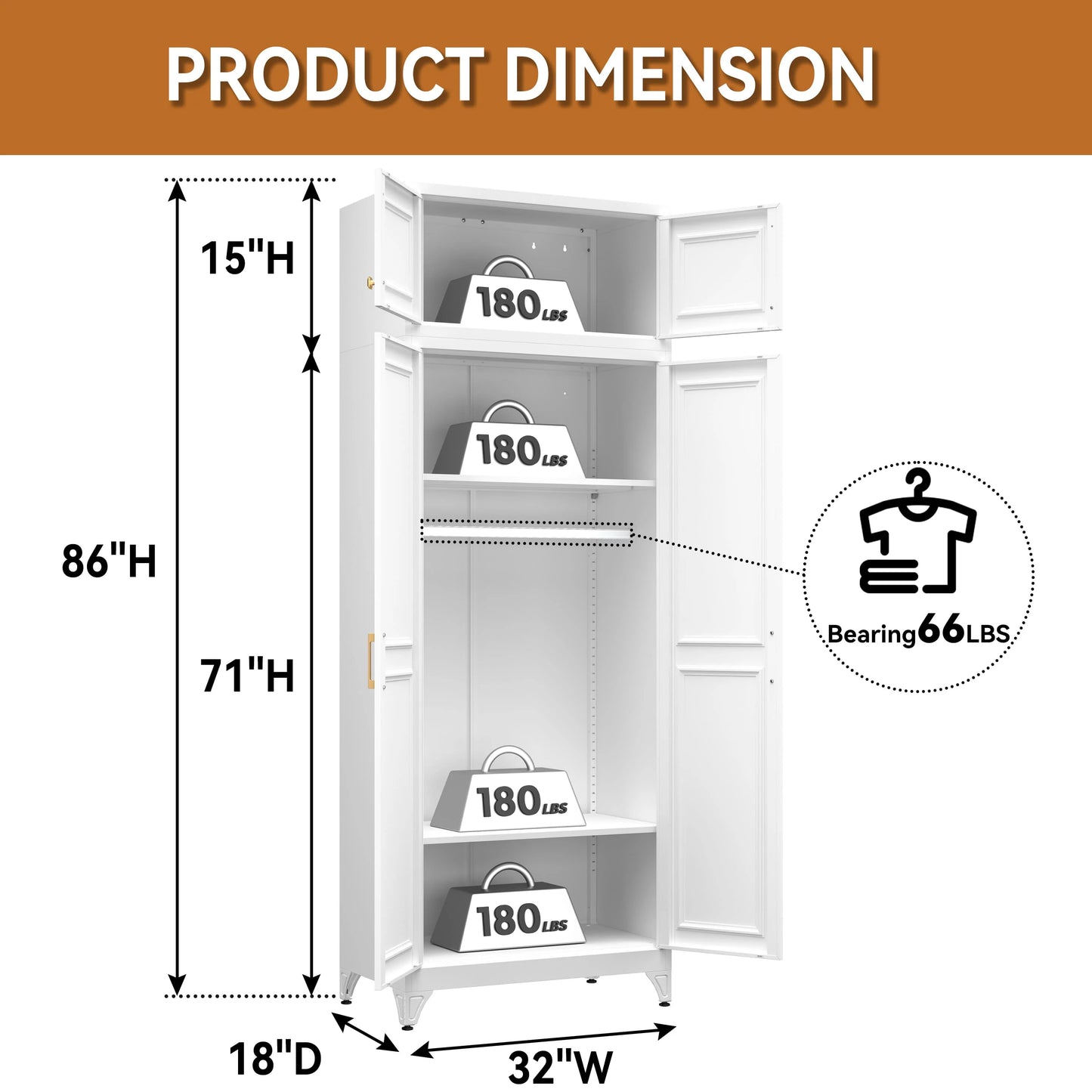 Metal Armoire Wardrobe Closet with Adjustable Shelves and Hanging Rod