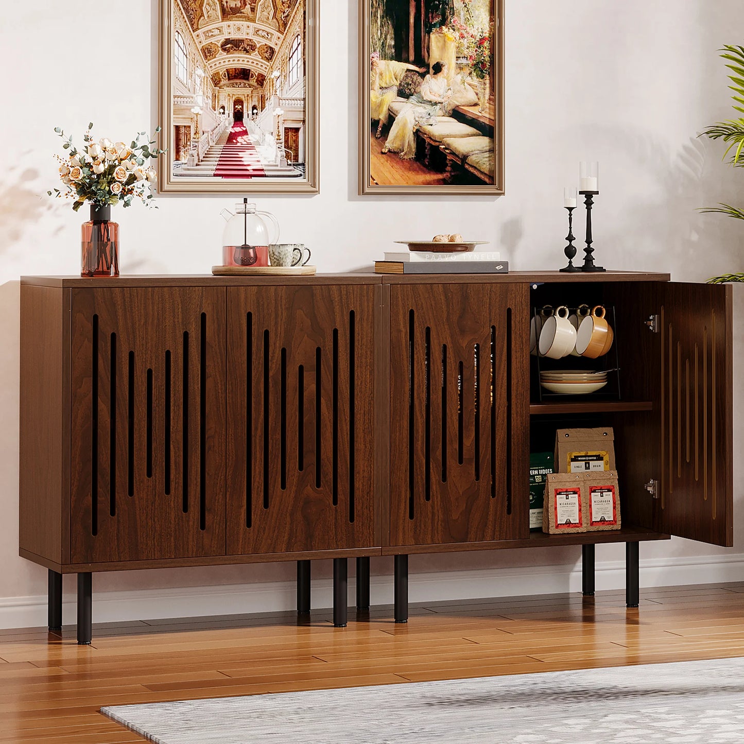 Vintage Sideboard Buffet with Storage, Farmhouse Cabinet with Doors