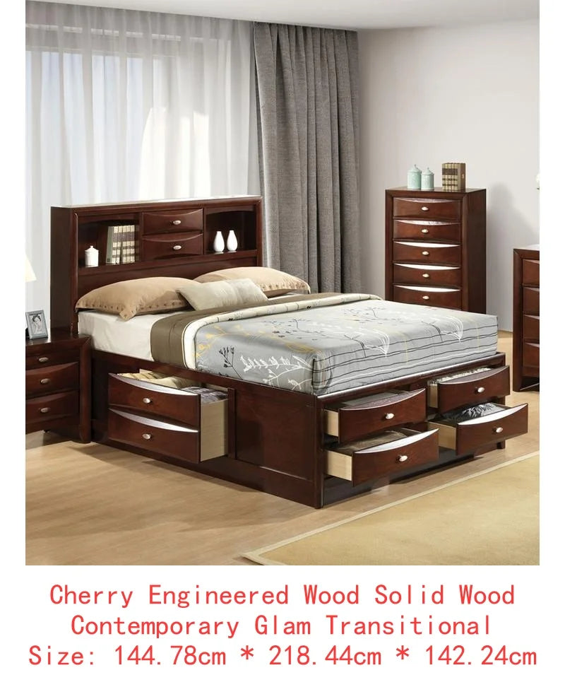 Contemporary Queen Bed with 2 Nightstands and Bookcase Headboard