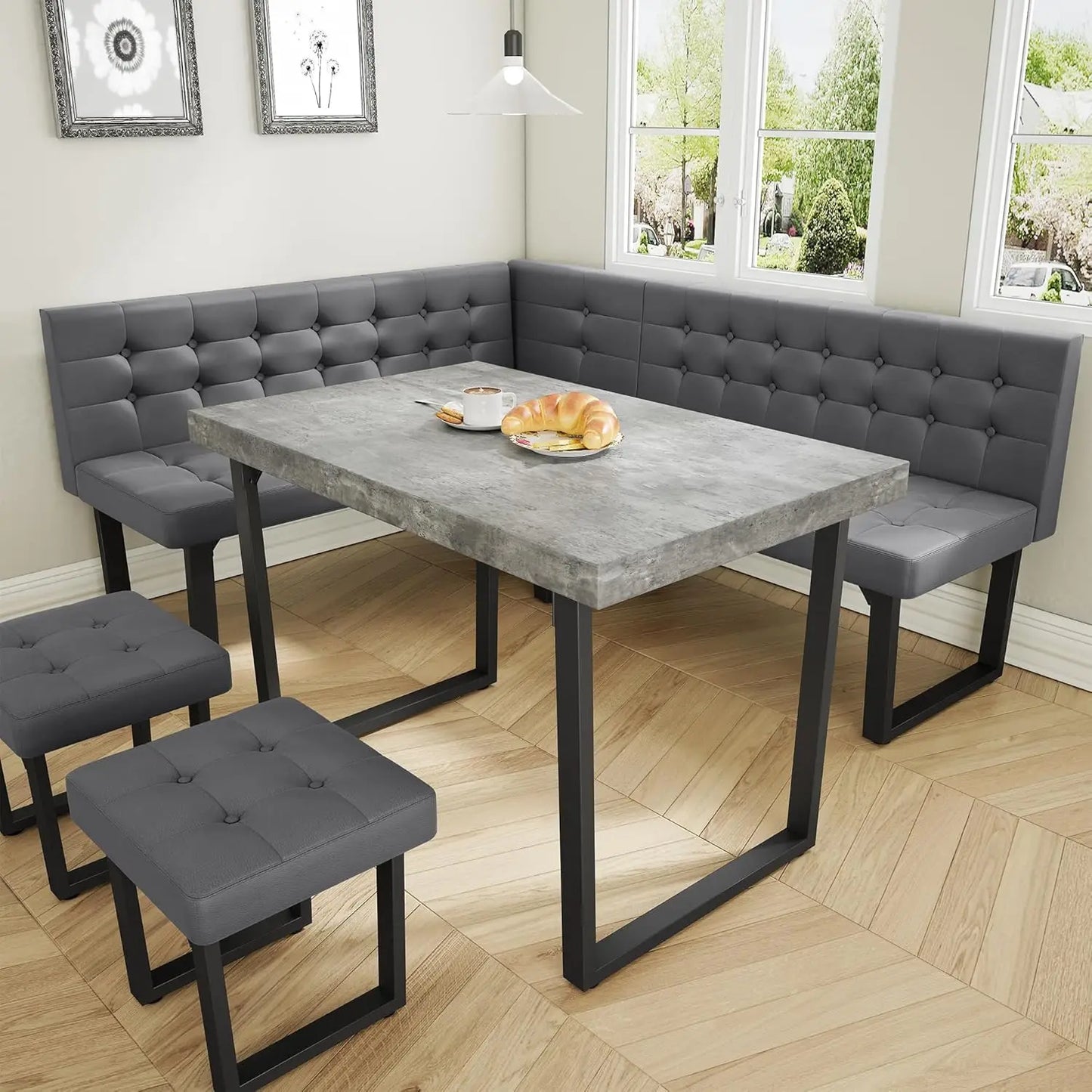 Modern Corner Dining Table Set, 5 Piece Set with Storage Bench
