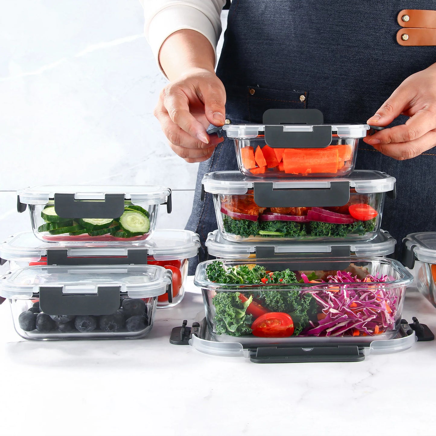 8-Piece Glass Food Storage Containers Set, Microwave & Oven Safe