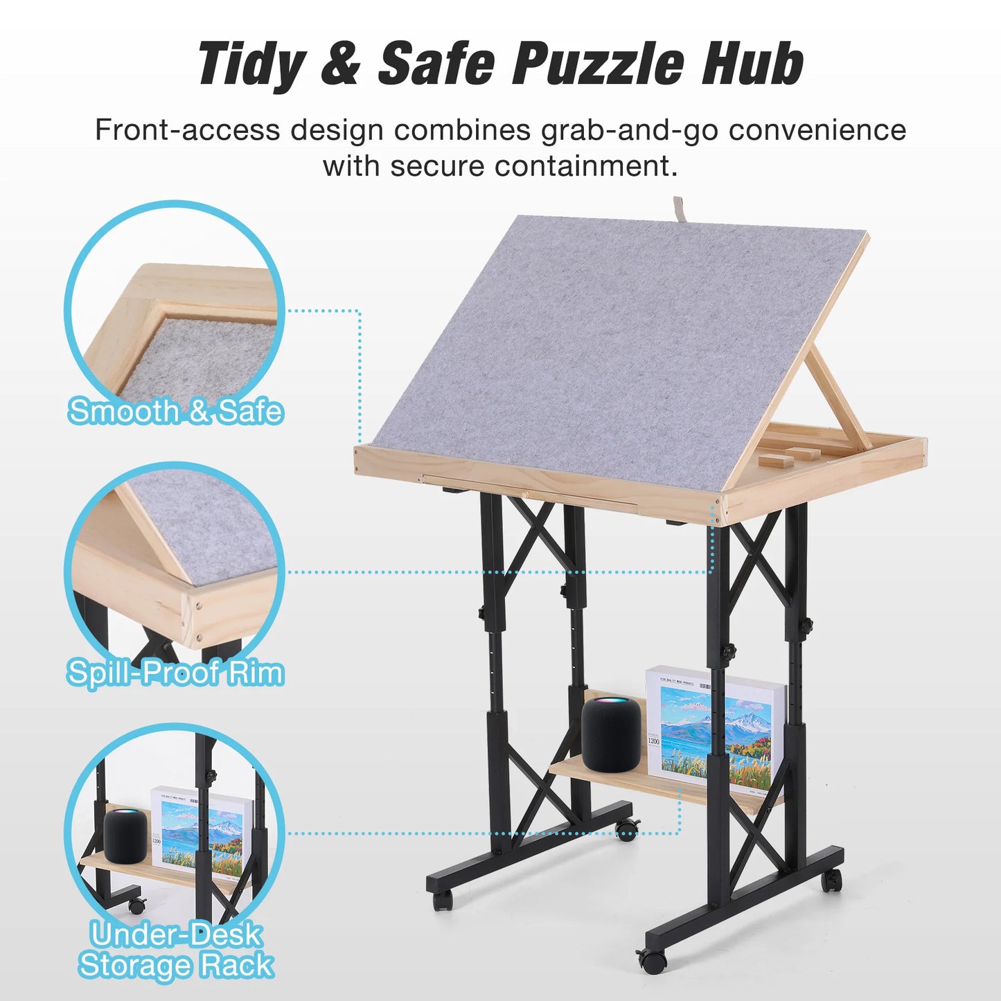 Jigsaw Puzzle Table  with 6 Drawers on 4 Wheels