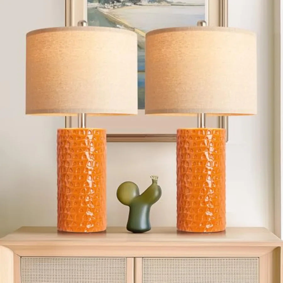 Ceramic, Set of 2, Rustic Farmhouse Bedside Lamps  for Bedroom