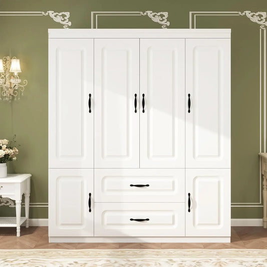 Armoire Wardrobe Closet:  4 Door 2 Drawers Tall Closet with Shelves