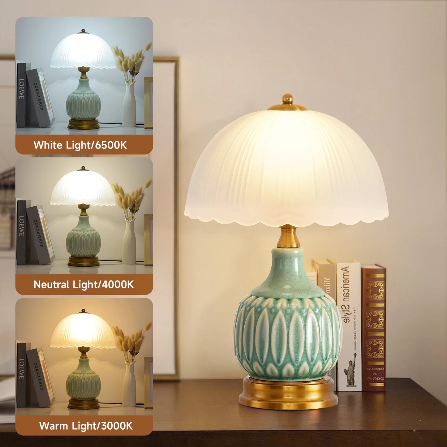 Bedroom Table Lamp, Vintage, Ceramic, Retro Lamp