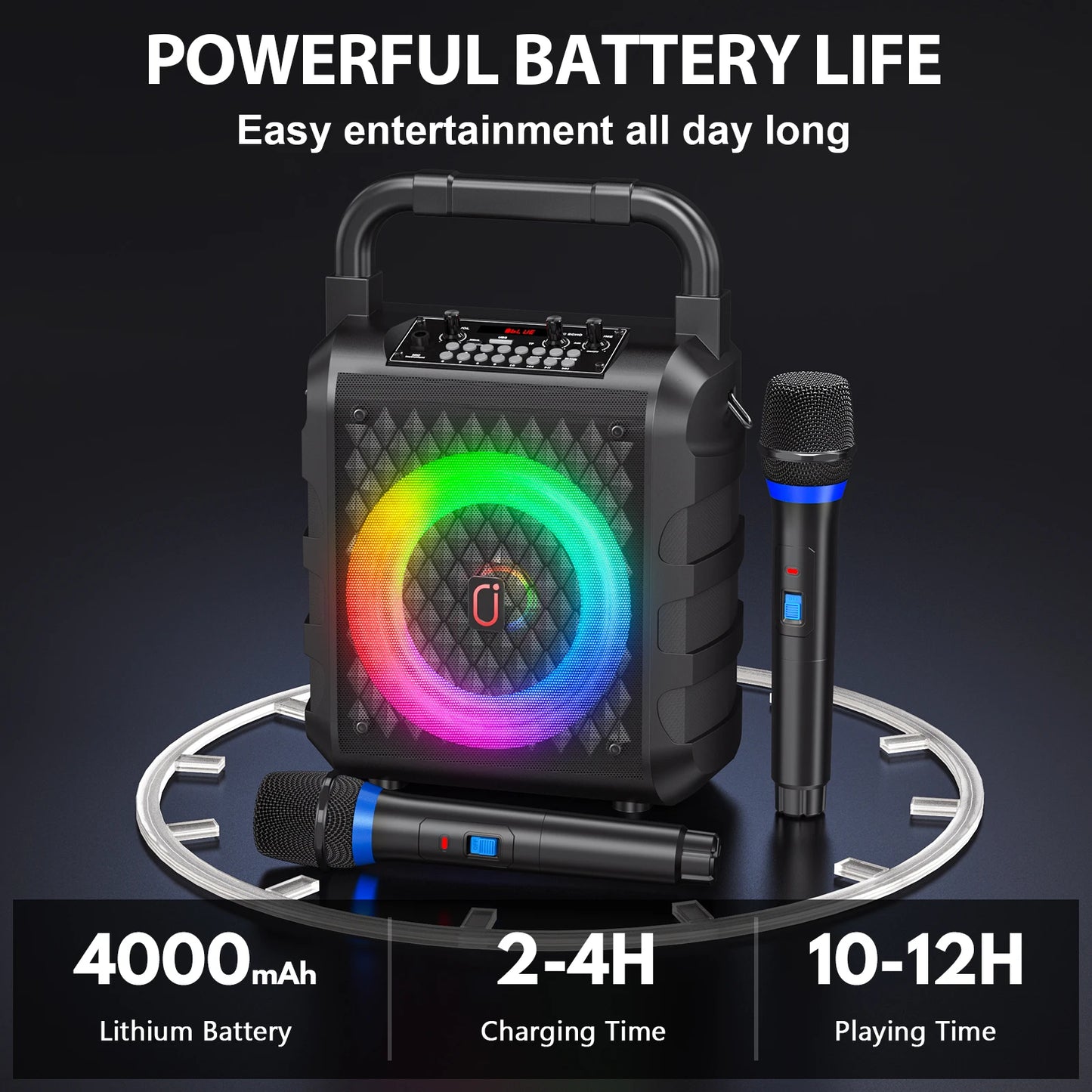 Portable Bluetooth Speaker with Microphone and LED Light, Karaoke Speaker Machine