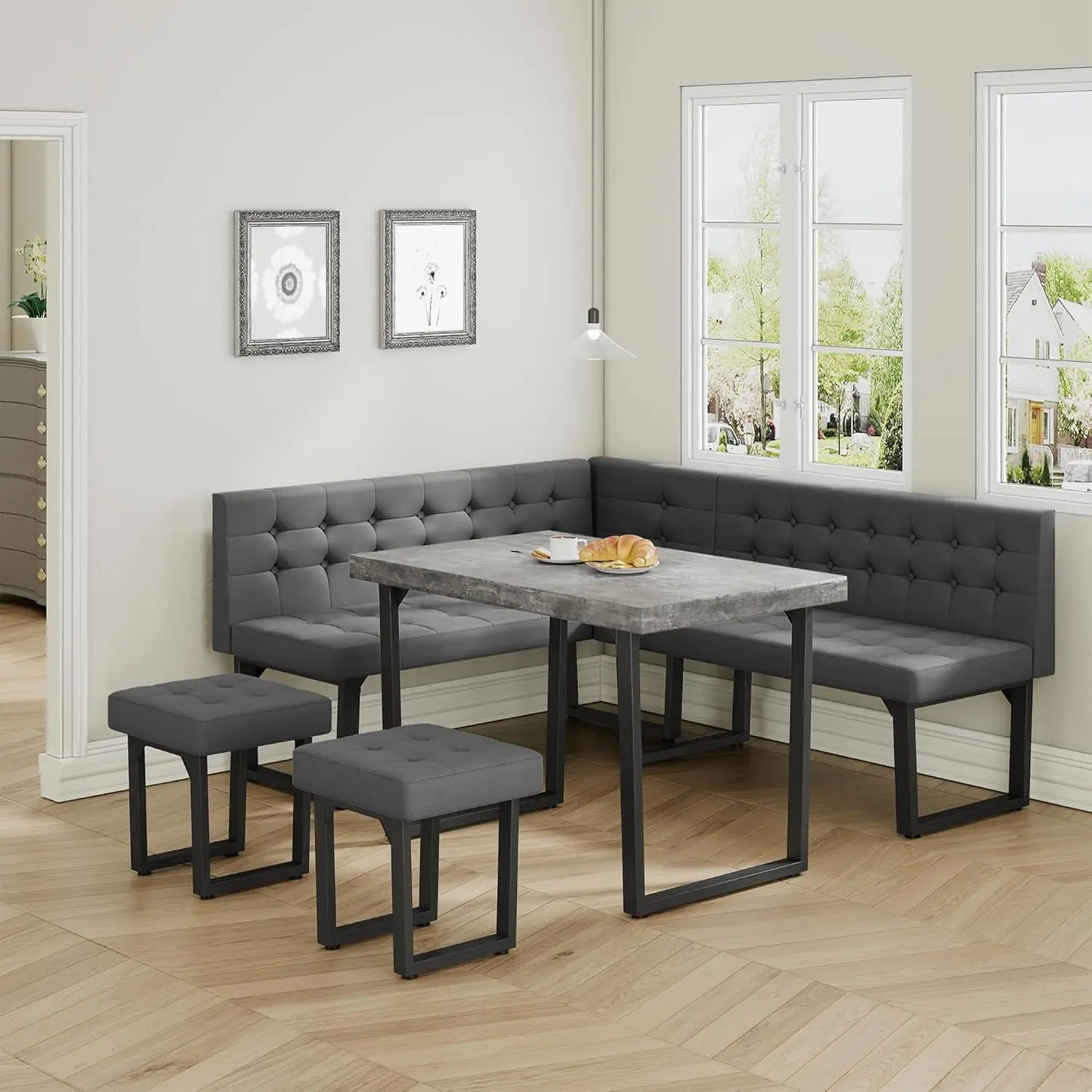 Modern Corner Dining Table Set, 5 Piece Set with Storage Bench