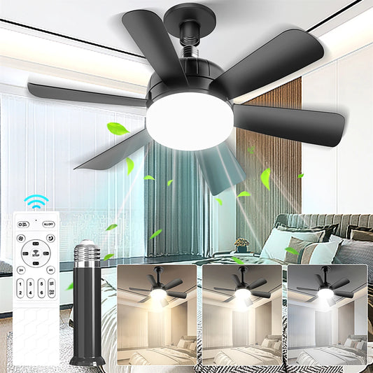 Socket LED Ceiling Fan  with Remote, Dimmable, 3 Colors, Speed Change