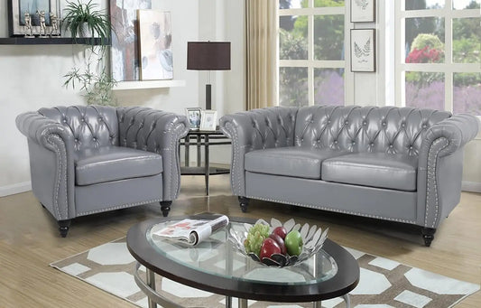 2pc Modern Tufted Sofa Set With Button & Nailhead Trim
