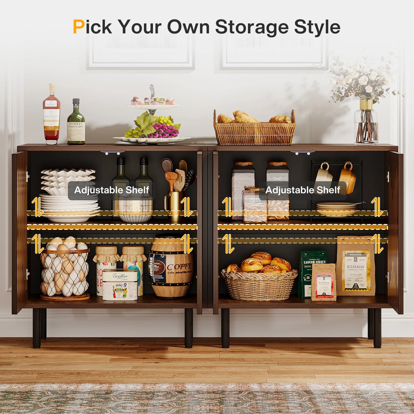 Vintage Sideboard Buffet with Storage, Farmhouse Cabinet with Doors