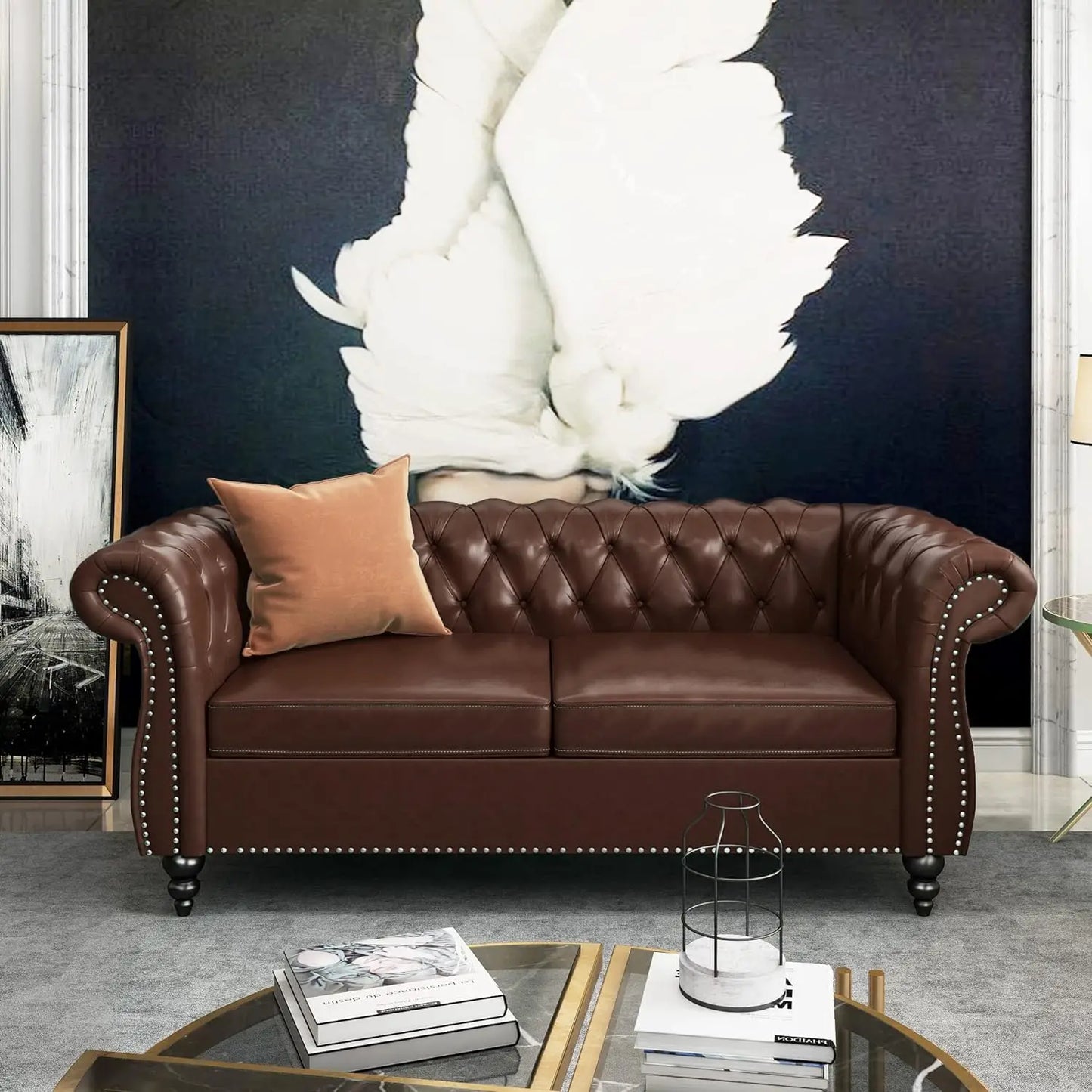 2pc Modern Tufted Sofa Set With Button & Nailhead Trim