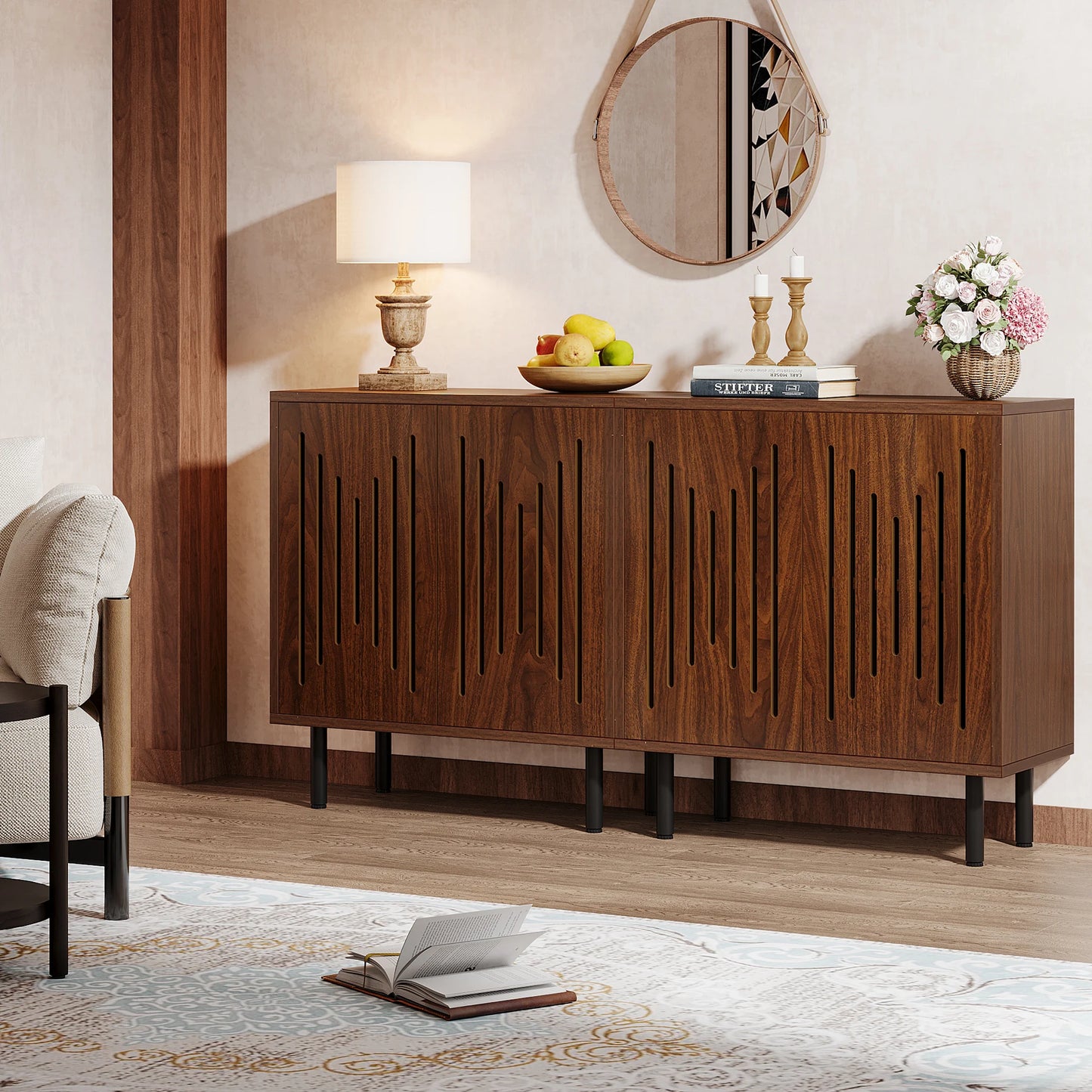 Vintage Sideboard Buffet with Storage, Farmhouse Cabinet with Doors