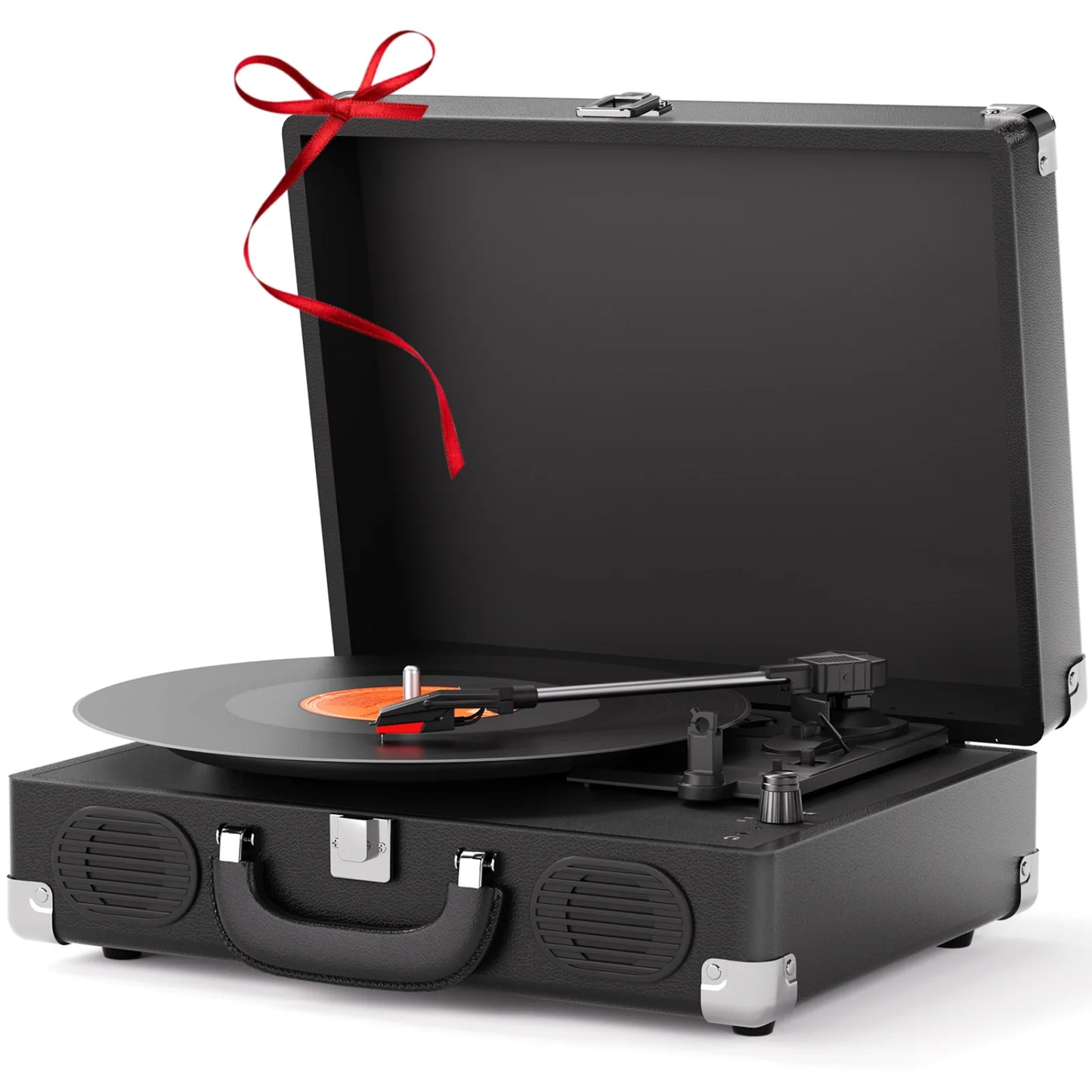 Vintage gramophone device with turntable, high-fidelity stereo, built-in speaker, 3-speed