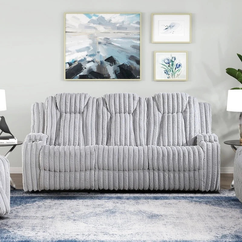 Light Gray Reclining Sofa Set with Cup Holders,  3-Piece