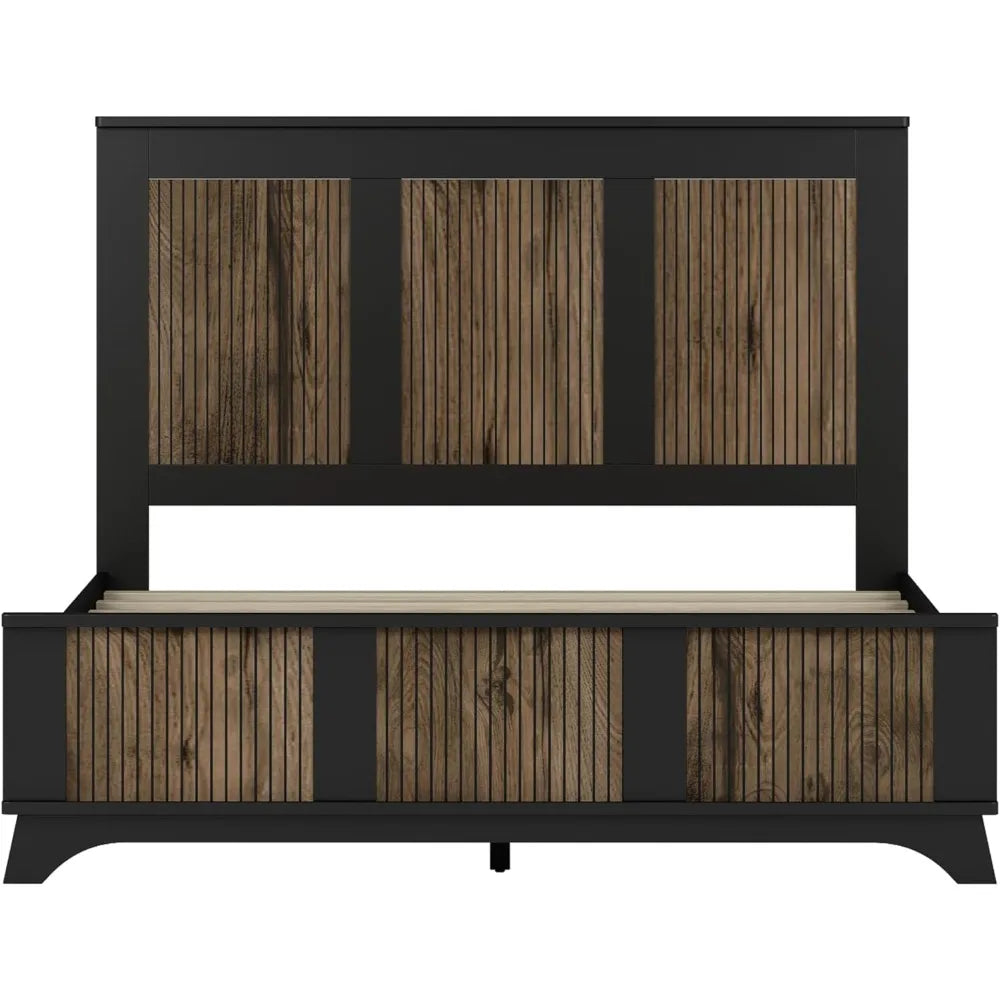 4 Piece Queen Bedroom Set,  Platform Bed with Wooden Strip Stickers
