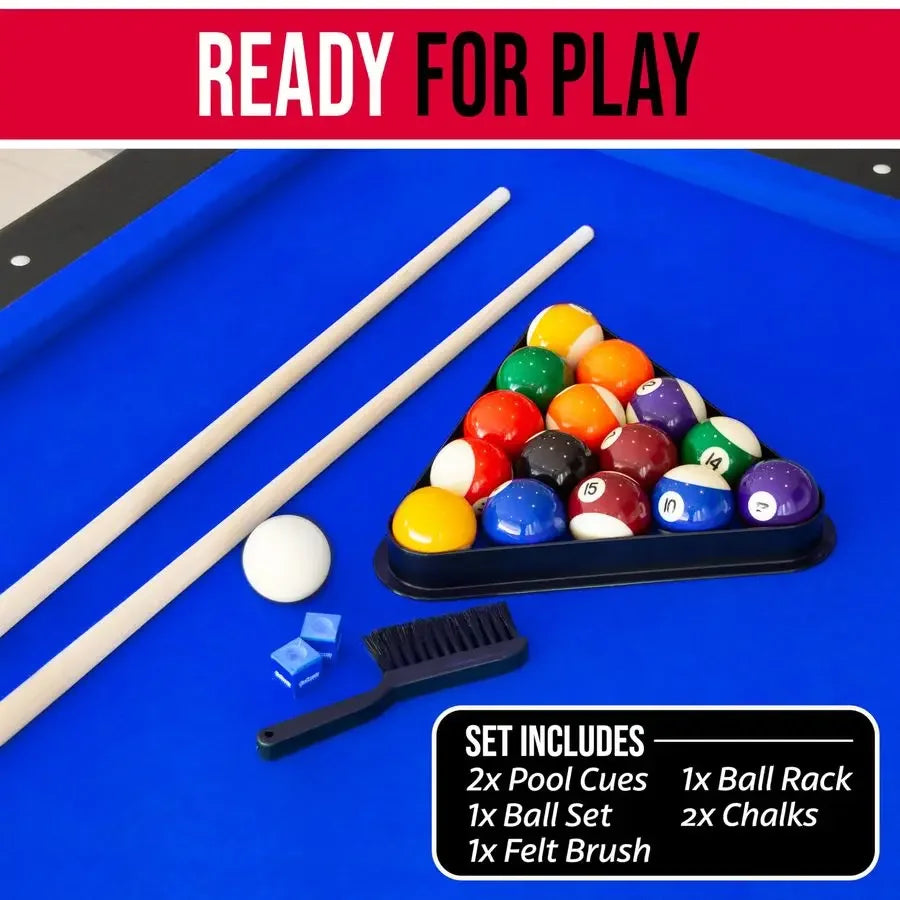 Portable Pool Table Includes Full Set of Balls, 2 Cue Sticks