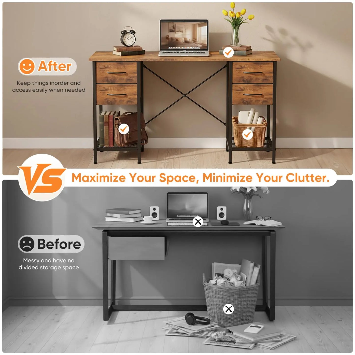 Computer Desk with 4 Drawers Home Office Table with Mesh Shelf