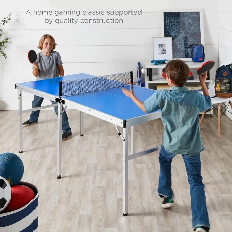 Mid-Size Folding Indoor Outdoor Table Tennis w/ 2 Paddles, 4 Balls