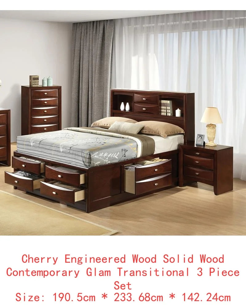 Contemporary Queen Bed with 2 Nightstands and Bookcase Headboard