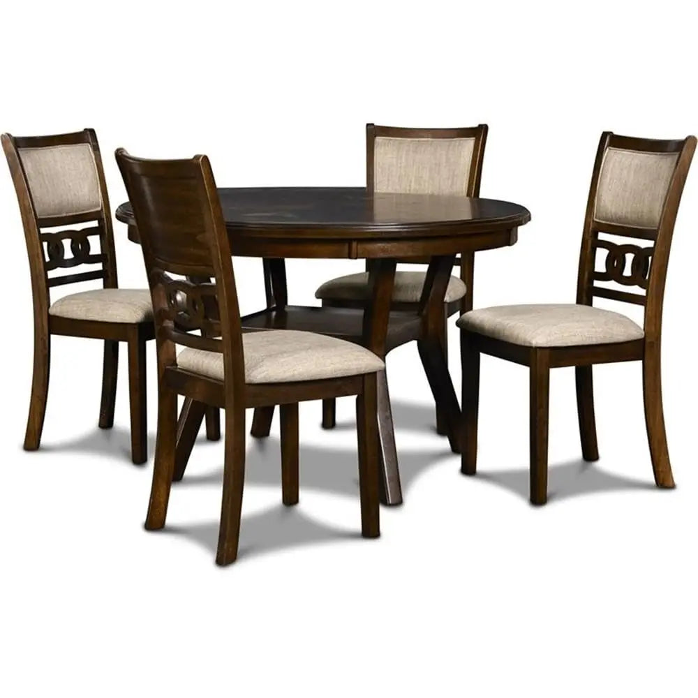 Solid Wood 5-Piece Round Dining Set in Cherry Brown