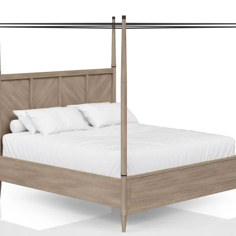 Queen Canopy Bed Set with Nightstand, Dresser with Poster Mirror