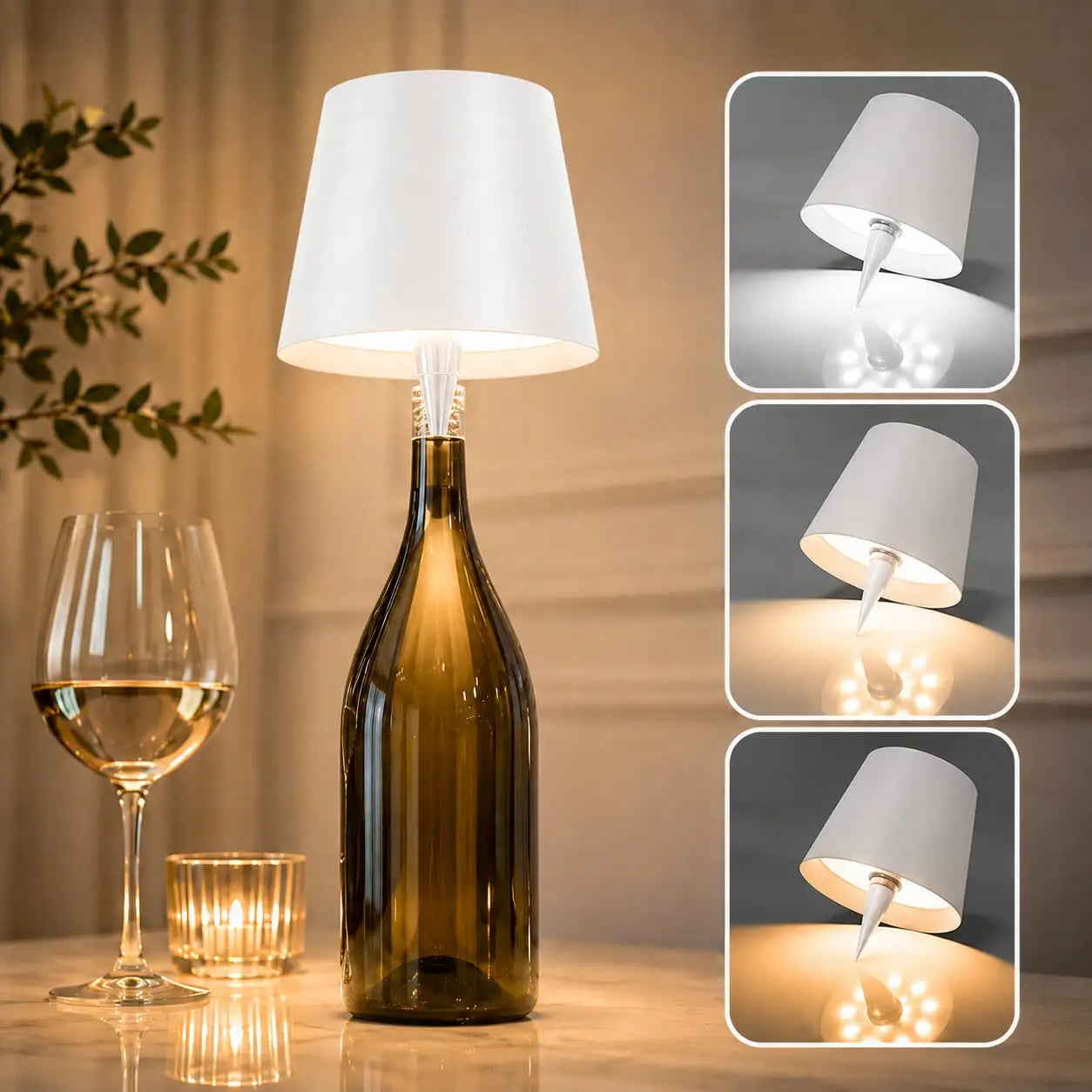 Rechargeable Wireless LED Wine Bottle Lamp Touch Dimming Cordless Lampshade