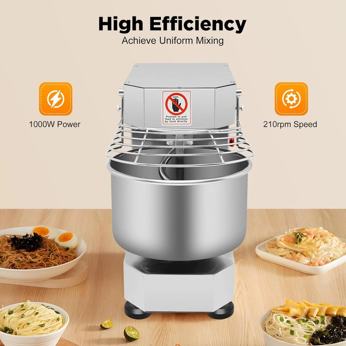 Heavy Duty Electric Food Mixer, Commercial, Adjustable, Dough Kneading Machine